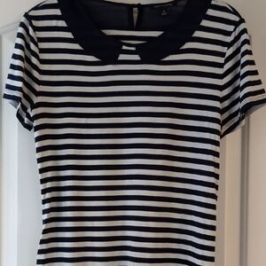 Tommy Hilfiger Navy and White Striped Short Sleeve Top